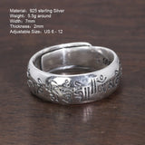 Real 990 Sterling Silver Six Character Om Mani Padme Hum Couple Adjustable Ring Tibet  Mantra Buddhist Fine Jewelry