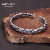 925 Sterling Silver Retro Twist Woven Cuff Bracelet for Men Women Antiqued Thai Silver Punk Open Bangle Handmade Jewelry