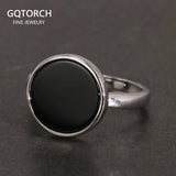 Real 925 Sterling Silver Ring Simple Round Ring Turkish Black Onyx Shell Minimalist Adjustable Jewelry for Men and Women