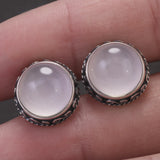 925 Sterling Silver 12mm Chalcedony Round Stud Earrings for Women Natural Stone Vintage Female Jewelry Gift Clearance Sale