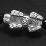 999 Sterling Silver 3D Pixiu with Coin Bracelet Men and Women Retro Punk Handmade Braided Wax Rope Lucky Fengshui Jewelry