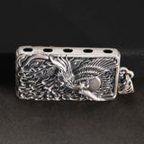 999 Sterling Silver Men's Vintage Auspicious Cloud Square Pendant Carved Dragon and Phoenix Vintage Punk Rock Lucky  Jewelry