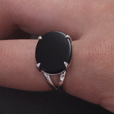 Vintage 925 Sterling Silver Oval Flat Agate Signet Ring Men Natural Lapis Lazuli Onyx Stone Turkish Ring Retro Luxury Jewelry