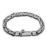 Sterling Silver 925 Viking Bracelet for Men Handmade Peace Pattern Thick Safe Toggle Buckle Hand-woven Chain