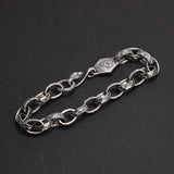 Hand Hammered 925 Sterling Silver Skull Bracelet For Men and Women Eagle Clasp Biker Gothic Rock and Roll Punk Jewelry