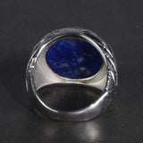 Genuine Solid 925 Sterling Silver Rings With Natural Lapis Lazuli Tree Branches Engraved Turkish Finger Rings Man Ring - GQTORCH Jewelry