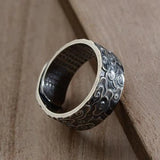 990 Thai Silver OM Rings For Women Men Engraved Vintage Auspicious Clouds Heart Sutra Buddhism Jewelry Adjustable 7-11