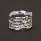 925 Sterling Silver Fashion Ring with Meteor Pattern Irregular Band Adjusted Size 7-9 Retro Trendy Fine Jewelry
