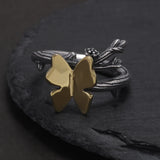 925 Sterling Silver Vintage Butterfly Branch Ring for Women Opening Type Creative Retro Female Stylish Jewelry Accessories