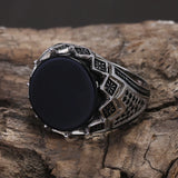 925 Sterling Silver Black Onyx Signet Ring for Men Micro Inlaid Zircon Red Green Agate Turkish Rings Fashion Vintage Jewelry