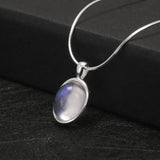 925 Sterling Silver Moonstone/Aquamarine Necklace for Women Oval Shaped Pendant Female Minimalist Elegant Jewelry Gift