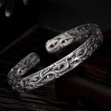 S925 Sterling Silver Bracelet for Women Retro Antique Vine Flower Pattern Engraved Ethnic Bangles for Women Thai Silver Jewelry