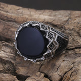 925 Sterling Silver Black Onyx Signet Ring for Men Micro Inlaid Zircon Red Green Agate Turkish Rings Fashion Vintage Jewelry