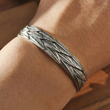 Genuine Pure 925 Sterling Silver Cuff Bangle Feather Bracelet for Men and Women Retro Solid Indian Jewelry