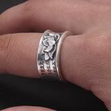 999 Pure Silver Lotus Ring Heart Sutra Engraved Adjustable Men Women Lucky Runes Vintage Retro Buddhism Jewelry