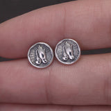 925 Sterling Silver Christian Stud Earrings for Men Women Prayer Hand Round Shaped Hip Hop Punk Ear Stud Fashion Retro Jewelry