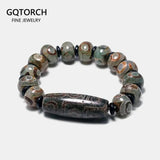 Real Natural Onyx Beaded Bracelets With Dzi Bead Evil Eye For Women Men Natural Stone Antique Retro Tibetan Buddhism Jewelry - GQTORCH Jewelry