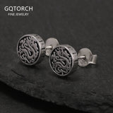 7mm 925 Sterling Silver Retro Dragon Pattern Disc Stud Earrings for Men Women Punk Daily Jewelry Party Accessories
