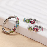 925 Sterling Silver Cute Small Flower Drop Glaze Hoop Earrings Ring for Girl Women Fashion Korean Trendy Jewelry Set