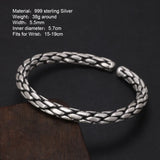 Viking Jewelry Sterling Silver 925 Braid Bangle Men's and Women's Knitted Cufflinks Vintage Punk Rock Style Handwoven Bracelet