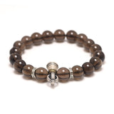 Natural Smoky Quartz Beads Bracelet with Real 925 Silver Vajra Pestle Charms Amulet Original Vintage Jewelry for Men