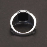 925 Sterling Silver Black Onyx Stone Signet Ring for Men Vintage Retro Pattern Turkish Pinky Rings Punk Rock Trendy Jewelry
