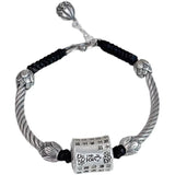 Mantra Bracelet 999 Pure Silver Six Words OM Charm With Hand Braided String Cords Adjustable Lotus Fashion Ethnic Style Jewelry - GQTORCH Jewelry