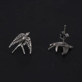 S925 Sterling Silver Vintage Men's and Women's Earrings Swallow Animal Earrings Punk Thai Silver Animal Jewelry