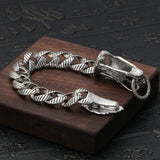 15mm Wide Real 925 Sterling Silver Dragon Curb Chain Bracelet Mens Handcrafted Viking Jewelry Retro Punk