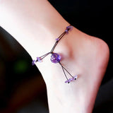 Handmade Braided Anklets for Women Jewelry Natural Amethyst Jade Rose Quartz Stone Beads Chain Flower Engraved Fine Jewelry - GQTORCH Jewelry