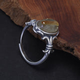 925 Sterling Silver Women Rutilated Quartz Ring Natural Gemstone Antique Thai Silver Vintage Adjustable 5-8 Party Jewelry