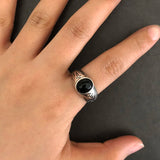 925 Sterling Silver Ring for Men and Women Vintage Thai Silver Angel Wing Cross Black Agate Ring Inlaid with Gemstones Jewelry