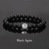 8mm Natural Stone Beaded Bracelet for Men Women 925 Sterling Silver Vajra Six Words Mantra Charm Obsidian Agate Handmade Jewelry