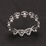 Adjustable S925 Sterling Silver Small Skull Ring for Women Size 5-7 Simple Punk Style Personality Opening  Fine Jewelry