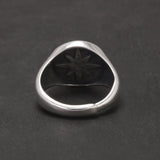 Solid 925 Sterling Silver Eight Point Star Signet Ring for Men Octagram Open Ring Adjustable Punk Retro Antiqued Biker Jewelry