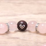 Natural Rose Quartz Beads Bracelets with Heart-shape Sandalwood Bead 925 Sterling Silver Accessories Female Male Jewelry