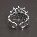 Real Pure 925 Sterling Silver Zircon Ring Women's Flower Vintage Opening Adjustable Braid Fine Jewelry Wedding Gift