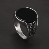 925 Sterling Silver Round Black Onyx Stone Signet Ring for Men Classic Turkish Rings Retro Fashion Punk Wedding Party Jewelry