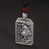 Vintage Punk Sterling Silver 999 Tiger Pendant Necklace with Adjustable Rope for Male and Female Zodiac Jewelry