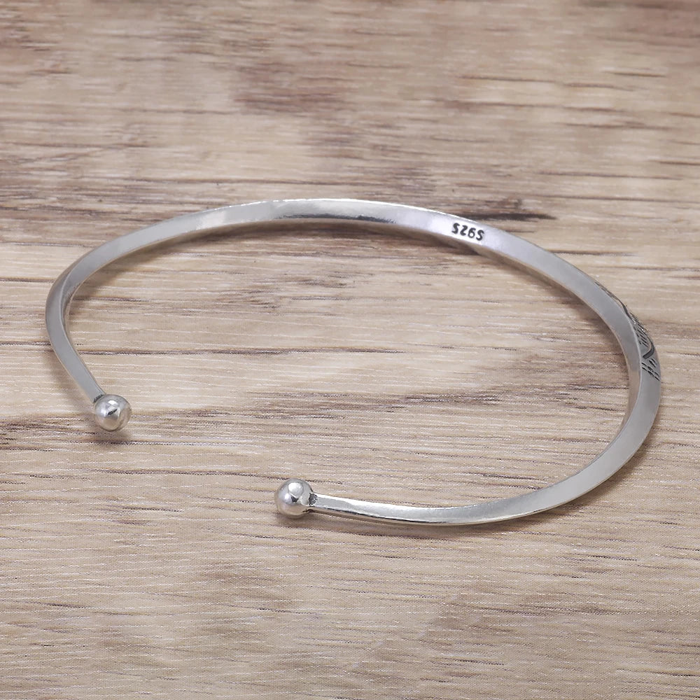 925 Sterling Silver Wave Thin Open Cuff Bracelet for Women Men