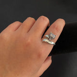 Really Pure 925 Sterling Silver Fox Irregular Ring Women's Animal Ring Retro Style Adjustable Jewelry