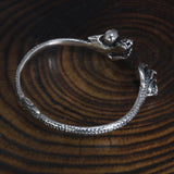 Real 925 Sterling Silver Dragon Claw Bracelet Vintage Punk Style Double Dragon Play Beads Open Bangle Jewelry