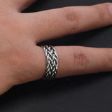 Genuine 925 Sterling Silver Woven Men's and Women's Rings Simple Retro Punk Adjustable Viking Jewelry