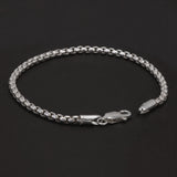 925 Sterling Silver 3mm Square Rolo Link Round Box Chain Bracelet for Men Handmade Fashion Jewelry Accessories