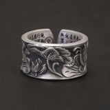 999 Pure Silver Lotus Ring Heart Sutra Engraved Adjustable Men Women Lucky Runes Vintage Retro Buddhism Jewelry