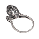 Sterling Silver 925 Buddha Head Ring for Women and Men Praying for Luck Ring Adjustable Buddhist Jewelry