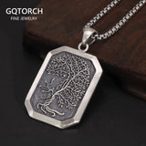 Vintage Men's Tree of Life Pendant Necklace Real 925 Sterling Silver Square Plate Amulet Vintage Nordic Viking Jewelry