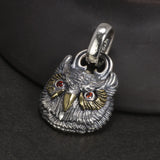 Real S925 Sterling Silver Garnet Pendant Owl Necklace Men's and Women's Retro Jewelry