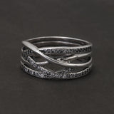 925 Sterling Silver Zircon Braid Ring for Women Closed Irregular Minimalist Vintage Party Female Finger Jewelry