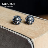 Real 925 Sterling Silver Skeleton Earrings For Women Sunflower Shape Gothic Punk Style